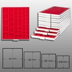 Prophila_Collection_Münzbox_grau_45_eckige_Fächer_gemischt_4_Verschiedene_Größen,_rote_Einlage