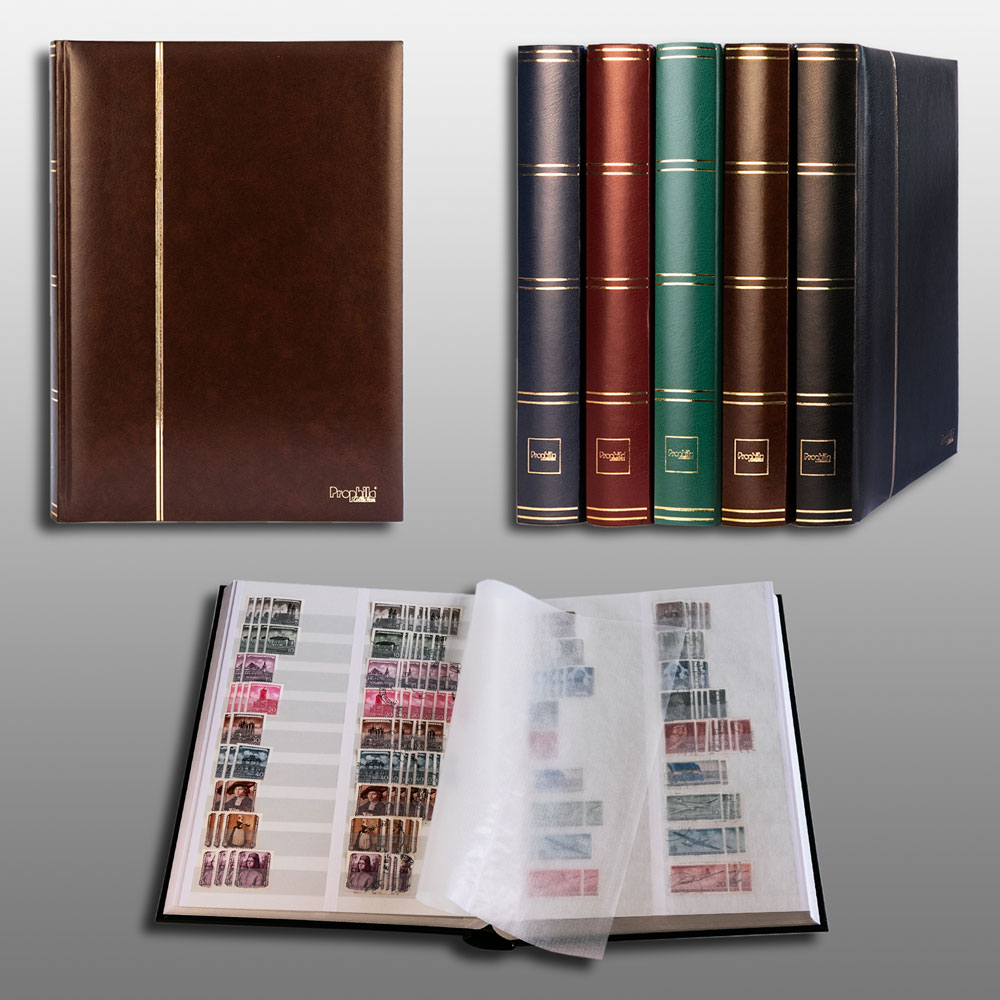 Prophila Collection 64 weie Geteilte Seiten Briefmarkenalbum Einsteckbuch wattierter brauner Einband