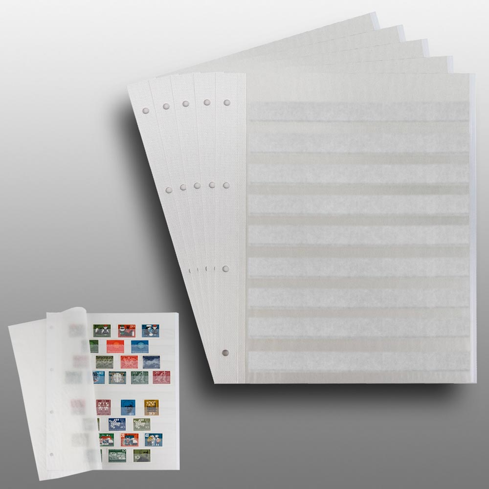 Prophila Collection 10 Einsteckseiten auf 5 Blttern, 9zeilig weier Karton und je 2 Pergamin-Zwischenblttern pro Blatt