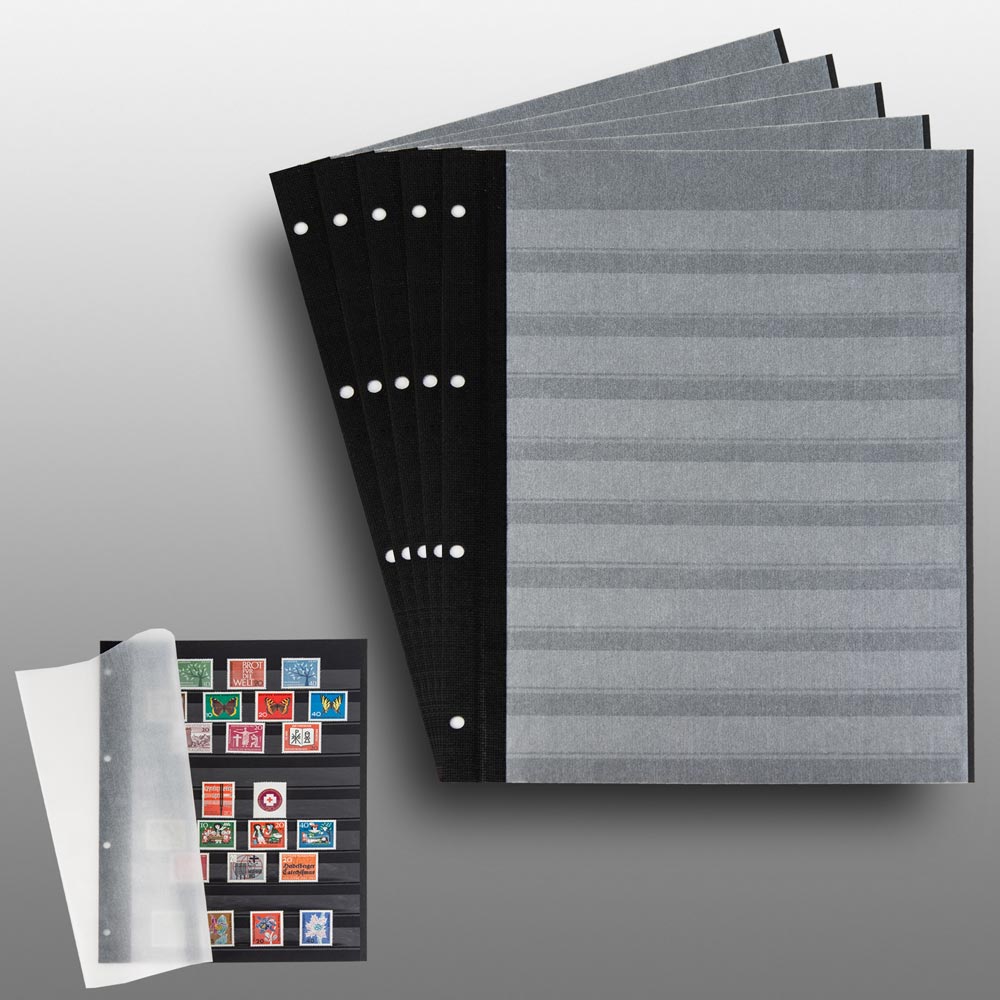 Prophila Collection 10 Einsteckseiten auf 5 Blttern, 9zeilig schwarzer Karton und je 2 Pergamin-Zwischenblttern pro Blatt