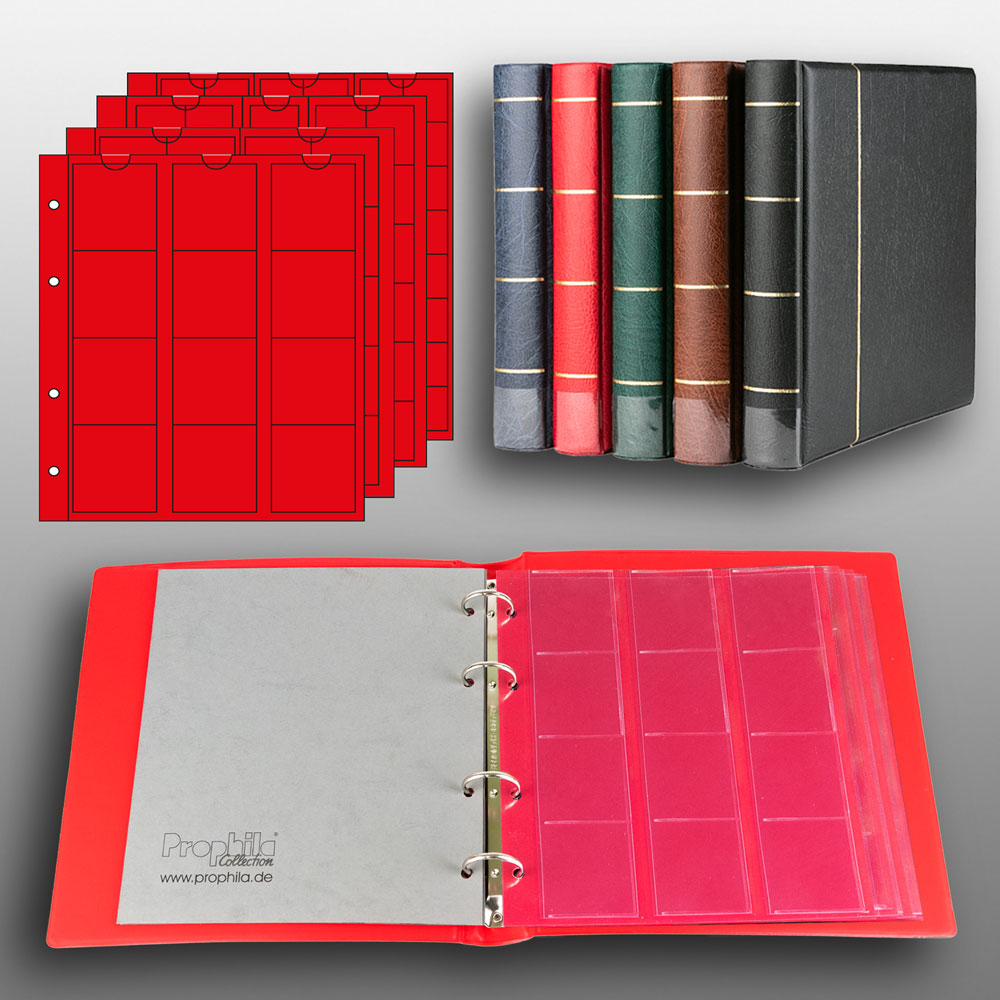 Prophila Collection Mnz-Album mit 4 Hllen (rote Zwischenbltter) fr 110 Mnzen rot