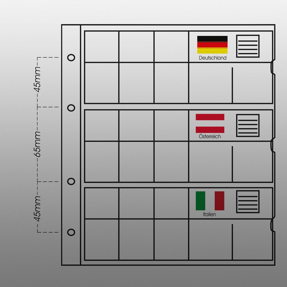 Prophila Collection 10 Mnzhllen fr 3 komplette -Kursmnzenstze fr je 8 Mnzen, mit 10 weien Karton-Zwischenbl. + 24 Flaggen