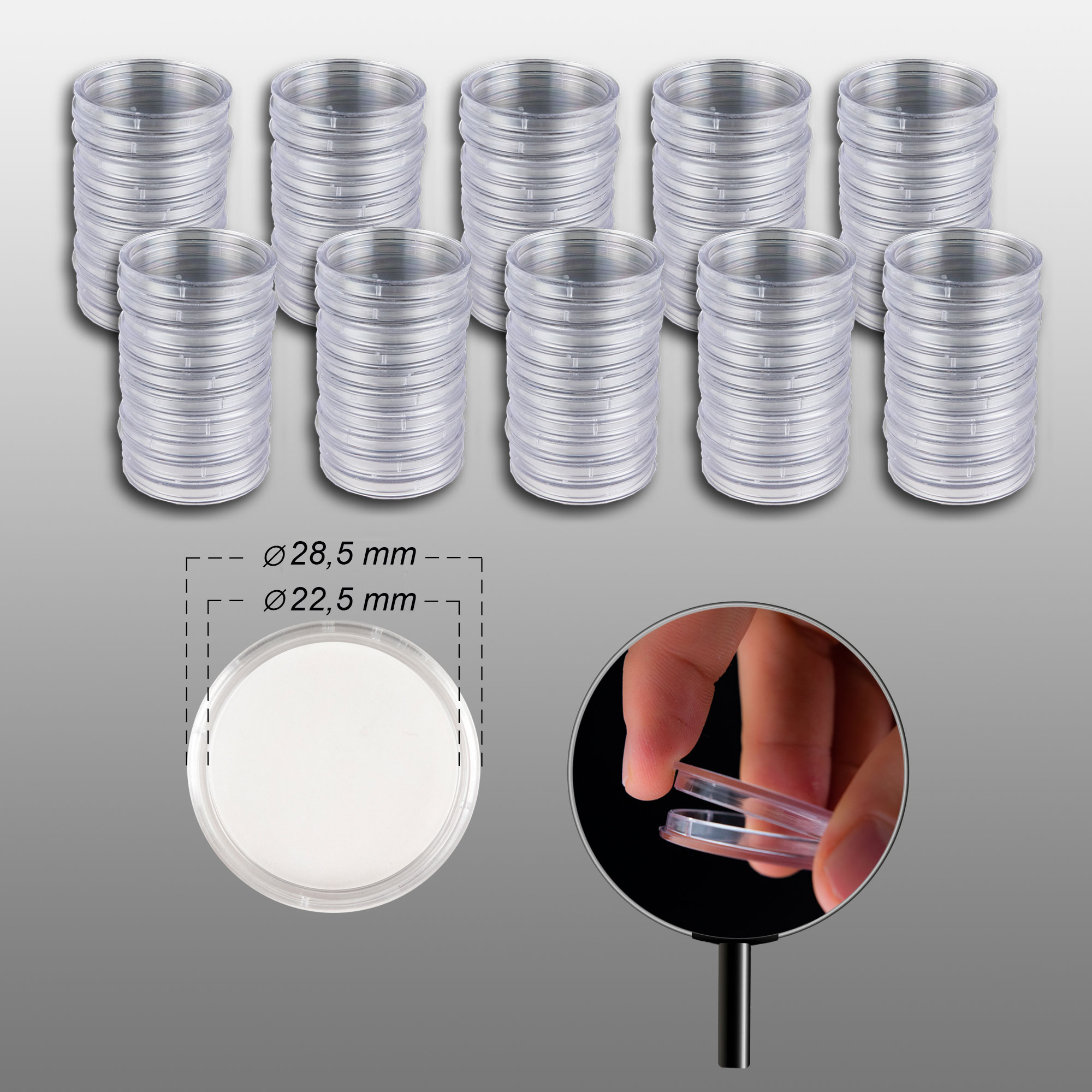 Prophila Collection 100 Mnzkapseln Innendurchmesser 22,5 mm z.B. fr 20-Euro-Cent