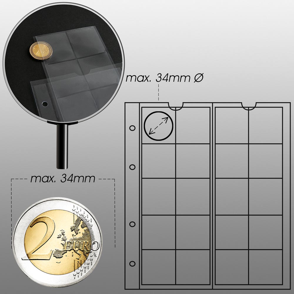 Prophila Collection 5 numismatische Mnzhllen, je 20 Fcher bis 34 mm , z.B. fr 2-Euro-, 5-Euro-, 10-Euro-Gedenkmnzen
