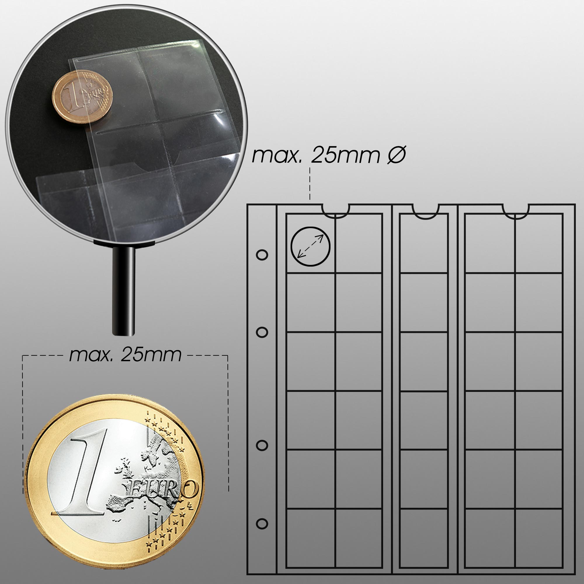 Prophila Collection Mnz-Album mit 4 Hllen (Schwarze Zwischenbltter) fr 110 Mnzen schwarz